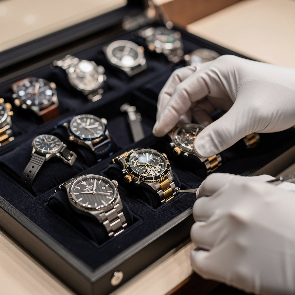 Luxury curated watch collections featuring Swiss chronographs, vintage timepieces, and premium authenticated watches in Brownsville TX